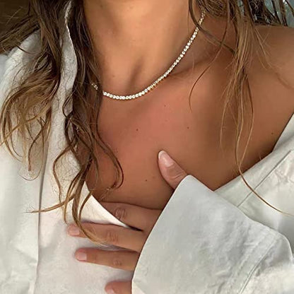 Luxval Tennis Necklace 14K Gold Plated Rhinestone Butterfly Choker Necklaces for women Dainty Zirconia Cut Faux Diamond chain 3mm - color: Silver-tennis