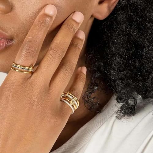 Gold Stackable Rings for Women Non Tarnish, 18k Gold Plated Cubic Zirconia Rings, Silver Multi-Link Connected Knuckle Women Stack Rings Set - color: Gold Silver, size: 6