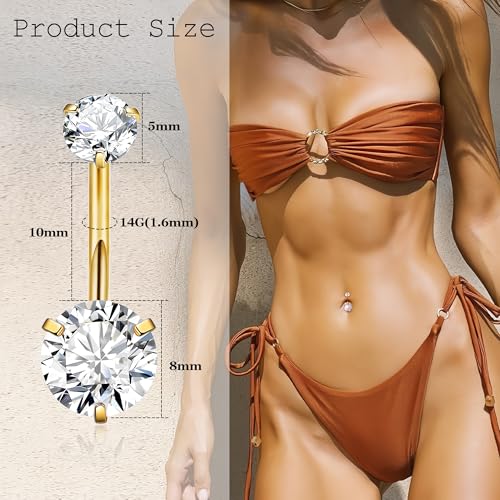 14G G23 Titanium Dangle Belly Button Rings for Women Gold Internally Threaded Belly Rings Dangling Teardrop Heart CZ Belly Button Piercing Hypoallergenic Navel Piercing Jewelry