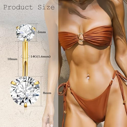 14G G23 Titanium Dangle Belly Button Rings for Women Gold Internally Threaded Belly Rings Dangling Teardrop Heart CZ Belly Button Piercing Hypoallergenic Navel Piercing Jewelry
