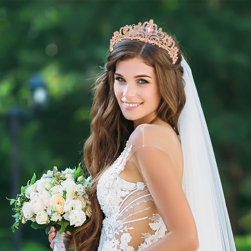 TAROSE Tiaras for Women, Birthday Crown and Sash for Girls | Birthday Sash Sunglasses Outfit, Birthday Gift for Women Girls, Goddess Crown Bride/Halloween/Prom/Party/Costume - color: 1 I. Gold+full Pink