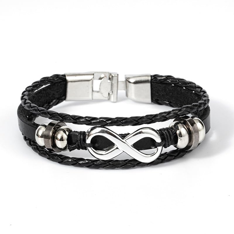 Black Braided Bracelets Unisex Endless Love Infinity Link Bracelets Fashion Braided Wristband Bangle Gift for Men Women
