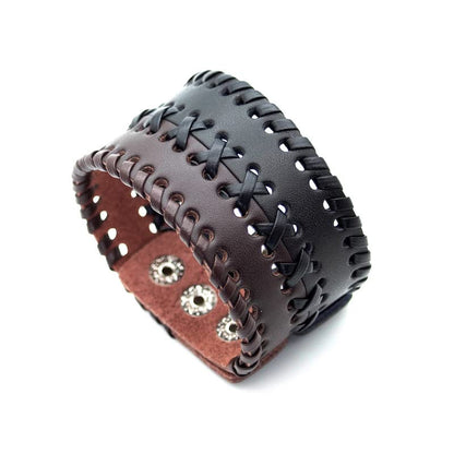 Punk Rock Wide Cuff Wristband Braided Leather Bracelet - color: Black Brown