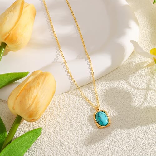 Starain Heart Necklaces for Women Dainty Cubic Zirconia Love Heart Pendant Necklace 18K Gold Plated Chain Trendy Stuff Jewelry - color: M Gold Rectangle Necklace