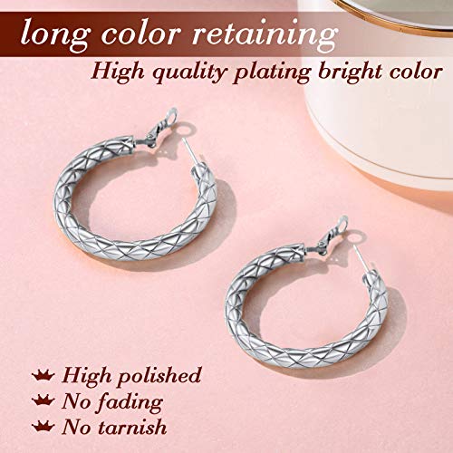 FindChic Chunky Hoop Earrings for Women, Silver/Black/14K Gold Plated Crossover Patterned Hollow Tube Rounded Loop Earrings, 30mm/40mm/60mm/80mm Hoops with Custom Name Options and Gift Box - color: b.Silver, size: 40MM