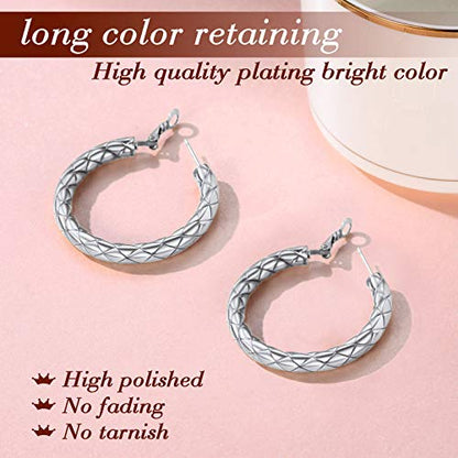 FindChic Chunky Hoop Earrings for Women, Silver/Black/14K Gold Plated Crossover Patterned Hollow Tube Rounded Loop Earrings, 30mm/40mm/60mm/80mm Hoops with Custom Name Options and Gift Box - color: b.Silver, size: 40MM