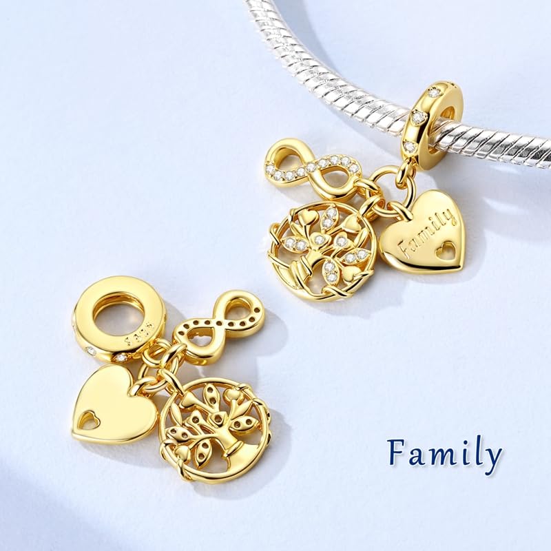 Gold Flower Family Charms for Bracelet Bead Charm for Women Jewelry Present - style: Gold Eternal Family Tree