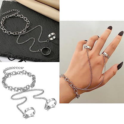 KISS WIFE Gothic Jewelry Set for Women, Necklace Earrings Rings Bracelet | Vintage silver-tone necklaces, earrings, rings and a chain bracelet feature snake, heart, butterfly and dagger designs.