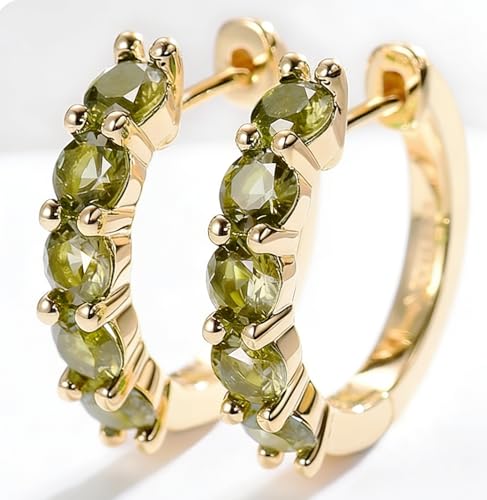 Evabelle Gold Hoop Earrings for Women 14K Real Gold Plated Cubic Zirconia Diamond Hoop Earrings Huggie Hoop Earring Women Earrings Earring for Men 925 Sterling Silver Post Hypoallergenic - color: Hoops 20-Olive