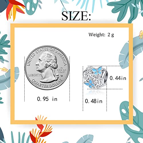 Butterfly Flower Garden Charm Magnolia Bloom Crystal Opennwork Enamel Bead for Pandora Charm Bracelet - style: Bule Butterfly Flower