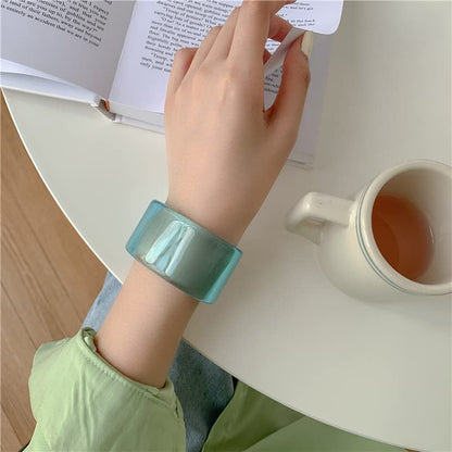 Colorful Acrylic Resin Geometric Simple Open Bracelet Candy Color Chunky Transparent Wide Cuff Bangle for Women Retro Irregular Resin Wristbands Bracelet Statement Jewelry Gift - style: style 1