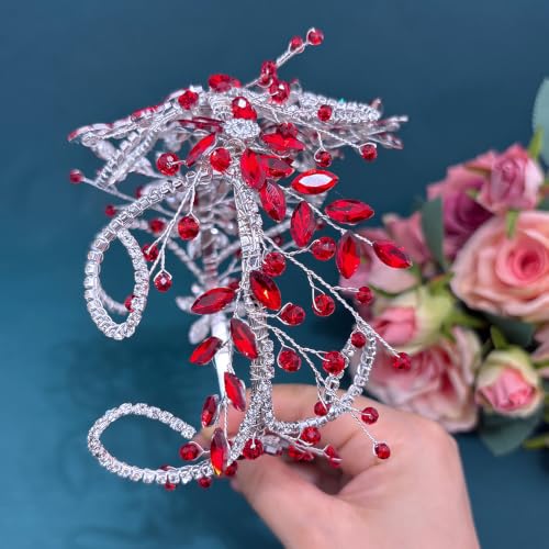 Rhinestone Bride Headband, Wedding Headpiece for Brides, Bridal Hair Accessories(Red) - color: Red