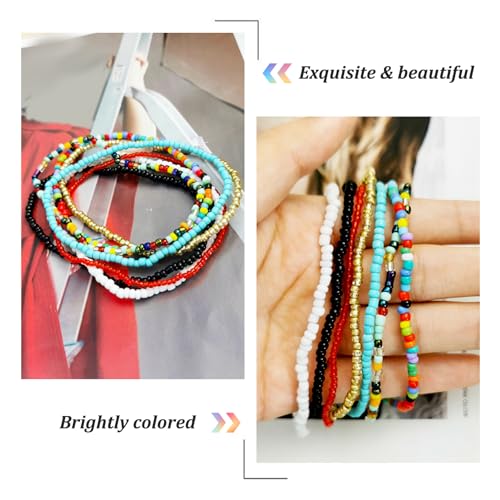 Beaded Anklet 7PCS/Set 8.7 Inch Multicolor Boho Anklets for Women Stretch Seed Beads Funny DIY Rainbow Beaded Bracelet for Foot and Hand Chain Jewelry.