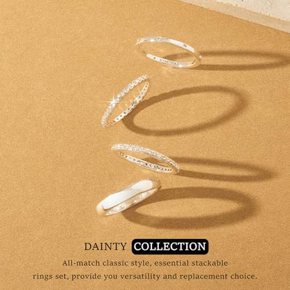 EXGOX Dainty Stackable Gold Rings - 14K Gold Plated, Non Tarnish Cubic Zirconia Stacking & Thumb Knuckle Rings (4pcs Size 7-11) - color: Silver Bands, size: 11