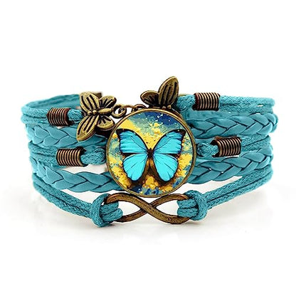 Boho Sunflower Gifts Sunflower Leather Bohemian Bracelet Birthday Gifts for Women Teens Granddaughter Wife Daughter Mom Friendship Bracelets for Her - color: Butterfly