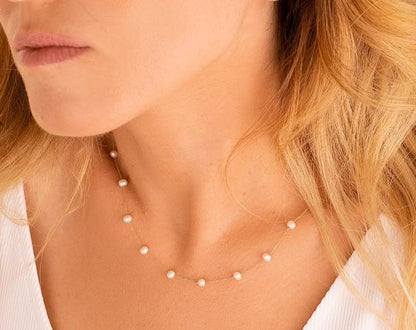 Dainty Pearl Necklace for Women Gold Plated Bridal Wedding Jewelry Trendy Cute Lariat Pearl Pendant Drop Charm Choker Stackable Necklace Gift for Women Mom Sister Daughter - color: I.Pearl Beads