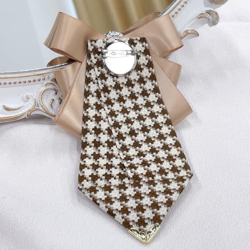 Men's Teardrop Rhinestone Bow Pre-Tied Brooch for Unisex Elegant Crystal Satin Fabric Houndstooth Ribbon Neck Tie Brooches Lapel Pins Wedding Prom Party Costume Bow Tie - color: Brown
