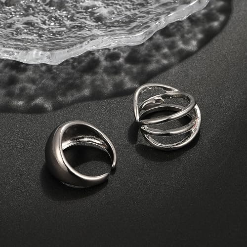 Roe Dolph Chunky Gold Rings for Women Stackable Statement Ring Set | Mixed sculptural shapes and polished surfaces create bold stacking combinations for parties dinners and everyday outfits - color: B1