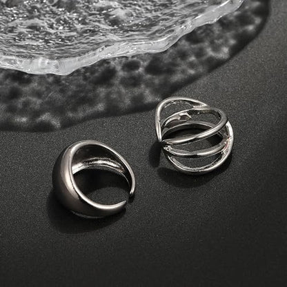Roe Dolph Chunky Gold Rings for Women Stackable Statement Ring Set | Mixed sculptural shapes and polished surfaces create bold stacking combinations for parties dinners and everyday outfits - color: B1