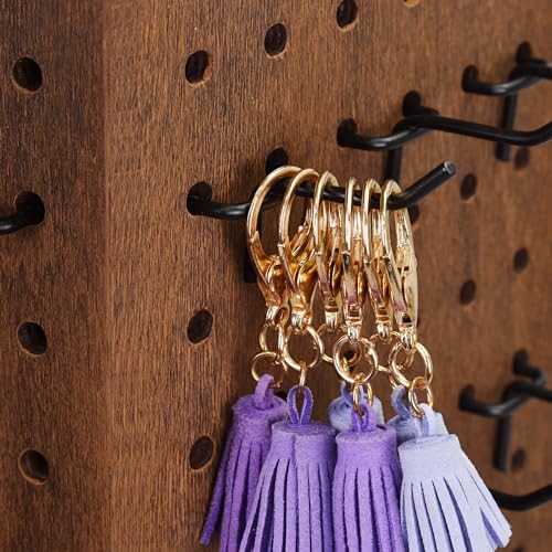 MOOCA Rotating Wooden Jewelry Display with 48 Hooks, Brown | Four-sided rotating wood pegboard with 48 removable hooks and lidded inner storage displays jewelry and accessories. - color: Brown, Square