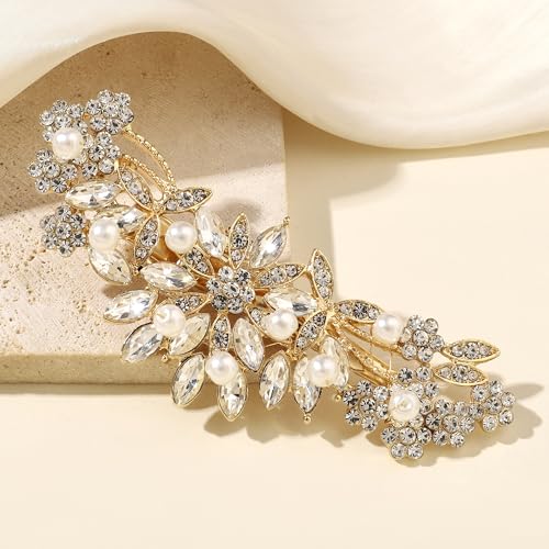 Hapibuy Crystal Rhinestone Pearl Hair Comb Gold Wedding Bridal Hair Pins Accessory - color: Gold-Hair Clip