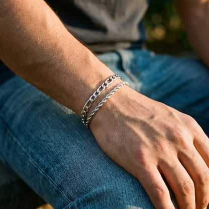 Mens Bracelet - Dainty Gold/Silver Chain Bracelet Stack 14K Gold Plated Silver Bracelets for Men Stainless Steel Adjustable Cross Charm Cuban Link Bracelet Snake Jewelry Set to Men Dad Birthday Day - color: S3, size: 8+2 Inch