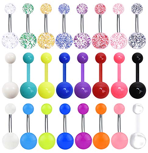 24-50Pcs 14G Stainless Steel Belly Button Rings for Women CZ Screw Navel Bars Body Piercing Jewelry - color: C: 24pcs style 3