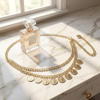 Waist Chain for Women - Silver Body Chain Crystal Body Jewelry, Stylish Adjustable Belt for Summer Beach Bikini Rave Festival Outfit Accessories - color: Gold-2
