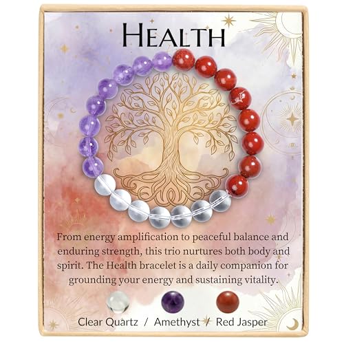 Bivei Protection Crystal Healing Bracelet | 8MM Strength Bracelet Spiritual Stretch Beaded Jewelry for Women Men Gift - color: Health, size: Medium 6.8-7.3 inch