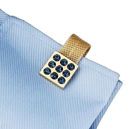 HAWSON Mens Cufflinks with Chain - Stone and Shiny Gold Tone Shirt Accessories - Party Gifts for Young Men - color: 24K Gold Color+Blue Crystal