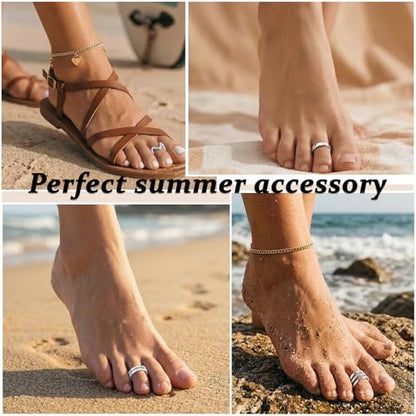 JFORYOU Toe Rings for Women Adjustable Open Toe Rings with Anklet Set CZ Flower Toes Ring for Summer Beach Foot Jewelry - color: 4pcs-silver toe rings Style C