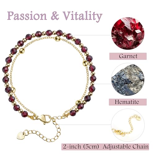 Farfume Crystal Beaded Bracelets for Women 4mm Natural Stone Jewelry Gifts | Natural Beads Gemstone,Handmade,Helper Tool,Yoga Protection,Hypoallergenic,Durability Wear - color: Garnet-Passion & Vitality