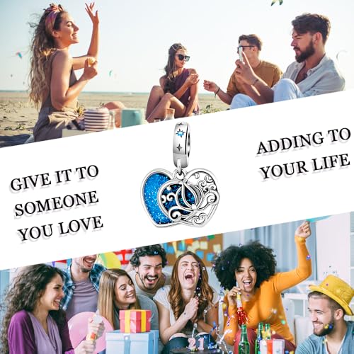 LNQOBU 925 Sterling Silver Charms for Bracelets Necklaces,5A Cubic Zirconias Evil Eye Dangle Beads Charms Jewelry Gift for Women (With one Spacer Beads Charms) - style: Blue Dreams and Wishes