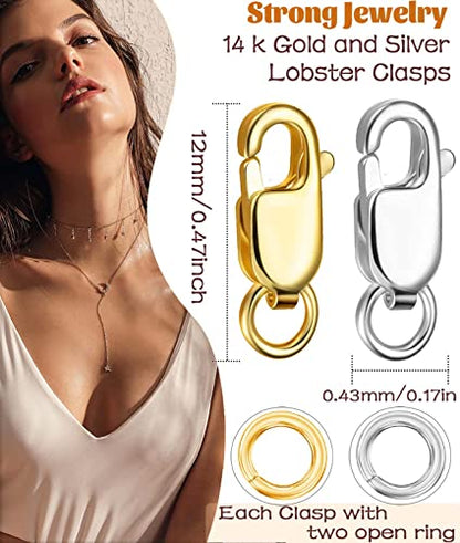 Kcctoo Silver Lobster Claw Clasp with Closed Jump Rings 14K Gold Necklace Clasps and Closures for Jewelry Making, Made in Italy 12mm(0.47inch) (8pcs Gold and Silver) - color: 8pcs Gold and Silver