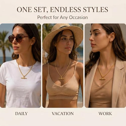 Layered Necklaces for Women Pearl Necklace Stack Gold T Bar Necklace Set Dainty Heart Pendant Jewelry Trendy 2026 Fashion Accessories Gifts - color: A5:1pcs-gold