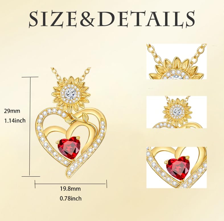 Midari Sunflower Necklace 18k Gold Plated Heart with Brithstone You Are My Sunshine Necklace Anniversary Birthday Sunflower Jewelry Gift for Women Wife Mom - color: 01-January