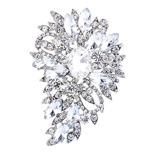 EVER FAITH Women's Austrian Crystal Wedding Flower Leaf Bouquet Brooch - color: Clear Silver-Plated-Base