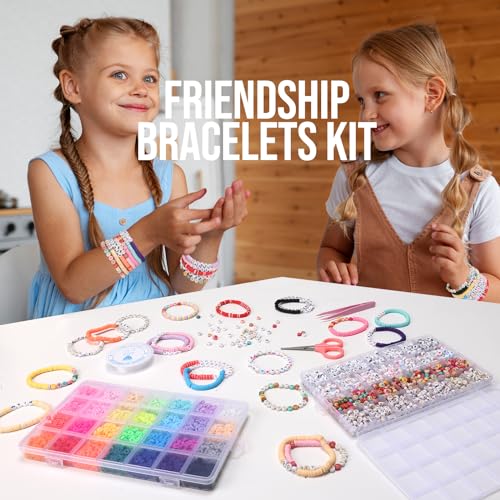 Pizooro Friendship Bracelet Kit, 28 Colors 5040 Pcs Clay Beads 1200 Pcs Letter Beads for Bracelets Making,4 Styles Round Alphabet,Number,Heart,Pattern Beads,Jewelry Craft Kits Gift - color: Rainbow