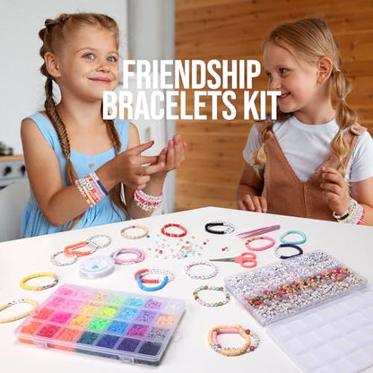 Pizooro Friendship Bracelet Kit, 28 Colors 5040 Pcs Clay Beads 1200 Pcs Letter Beads for Bracelets Making,4 Styles Round Alphabet,Number,Heart,Pattern Beads,Jewelry Craft Kits Gift - color: Rainbow