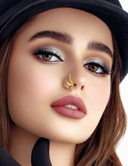 Akeoqi 12Pcs Nose Ring Hoop Cartilage Earring Cute Leaf Star CZ Butterfly Paved Nose Piercing Jewelry for Women men Silver Gold Plated 20G - color: E：New Gold Drop