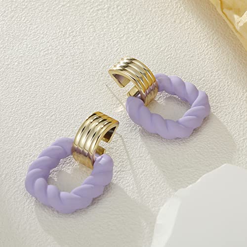 RUOFFETA Rectangle Earrings for Women, Acrylic Square Earrings Twisted Geometric Statement Jewelry - color: Lavender Gold