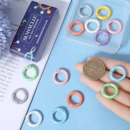 SUNNYCLUE 1 Box 16Pcs Spring Clasps Ring Spring Gate Ring Spring Clasps Purse O Ring Metal Round Carabiner Clips Trigger Spring O Rings for Jewelry Making Keyrings Buckle Bags Purses DIY Crafts - color: 1 Box 16pcs 8 Colors Spring O Ring 20mm