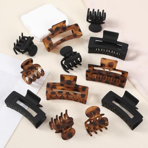 Purple Hair Claw Clips 12PCS, Elegant Clips for Women, Non-Slip Hold for Everyday Styling - color: Black Tortoise