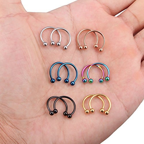 SCERRING 12PCS 10-14mm Stainless Steel Nose Horseshoe Hoop Rings Eyebrow Lip Ear Tragus Septum Piercing Hanger Retainer 16G 14G 12G - style: 16G - Inner Dia. 12mm