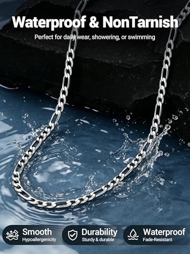 PROSTEEL Stainless Steel Figaro Link Chain Necklace for Men Women | 18K Gold Plated/Black/Silver,4/6/9/13mm Width,Sweat-proof and Fade-resistant Diamond Cut Chain with Sturdy Clasp,18"-30" - color: Silver, size: 18 inches(women's average length), style: 4