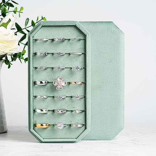 Velvet Ring Organizer Display Tray Jewelry Box Earring Holder Case | for Wedding Birthday Christmas Day (Emerald Green) - color: Emerald Green