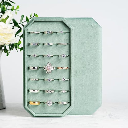 Velvet Ring Organizer Display Tray Jewelry Box Earring Holder Case | for Wedding Birthday Christmas Day (Emerald Green) - color: Emerald Green