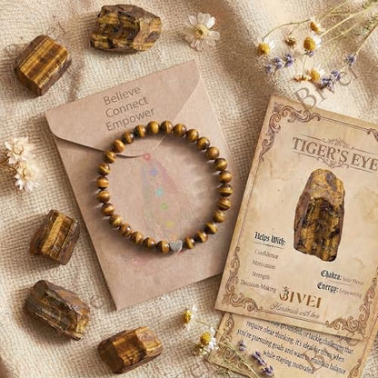 Bivei Crystal Stretch 6mm Bracelets for Women | Handmade Natural Stone Beaded Stretch Bracelet, Stainless Steel Heart Bead, Tranquility Yoga Gift Jewelry for Women - color: Tiger Eye - Empowering