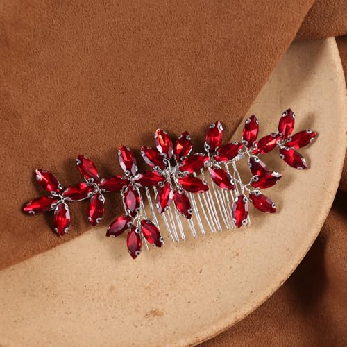 Red Wedding Crystal Hair Comb Elegant Bridal Wedding Hair Piece Teardrop Crystal Rhinestone Hair Accessories for Women Prom Party Photography - color: Red
