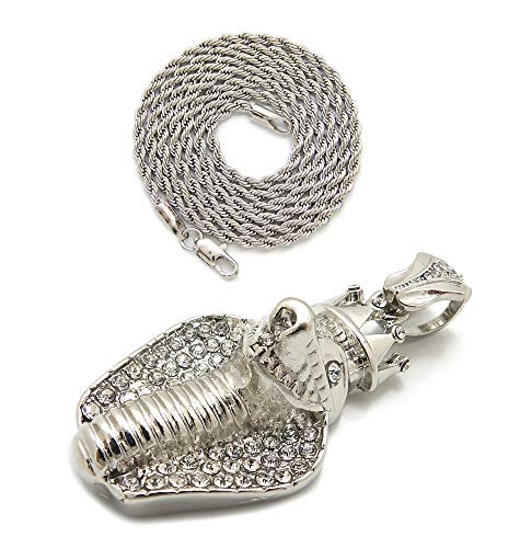 Fashion 21 Unisex Iced Out King Crowned Cobra Snake Pendant 24" Various Chain Necklace in Gold, Silver Tone - color: Silver / 2mm 24" Rope Chain
